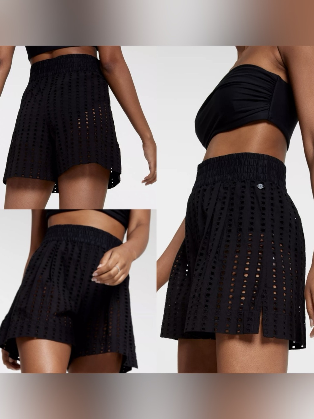 Nwt CALIA Inverted Pleat Pull On Short Swim cover up eyelet Black High rise xs